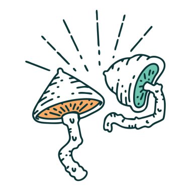 Geleneksel dövme stili mantarların çizimi