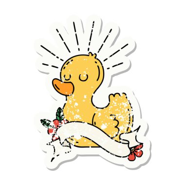 Eski bir dövme stili plastik ördek çıkartması.