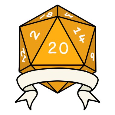 Retro Dövme Biçimi Doğal 20 kritik vuruş D20 zar atma