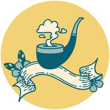 Sigara içen piposunun pankartına sahip dövme biçimi simgesi