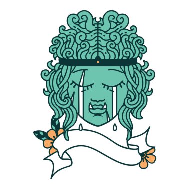 Retro Dövme Tarzı Ağlayan Ork Barbar karakter yüzü