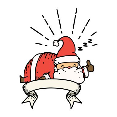 Dövme stili Noel Baba Noel Baba karakteri uyuyan parşömen afişi.