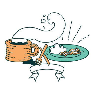 Dövmeli afiş kahvaltı ve kahve.