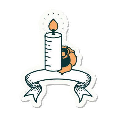 Bir mum ve bir gül sancağıyla dövme stili çıkartması