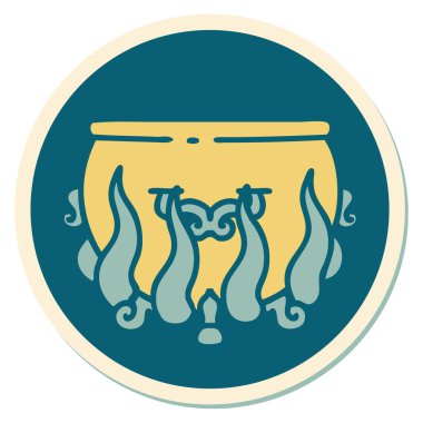 Geleneksel stil dövmeli yakılmış bir kazan.