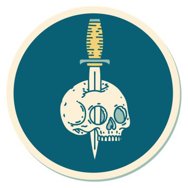 Geleneksel bir kafatası stili dövme çıkartması