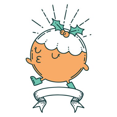 Dövme stili noel pudingli tomar pankartı.