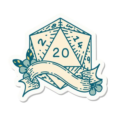 Doğal bir yirmi D20 zar atmanın etiketi.