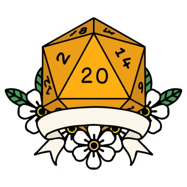 Retro Dövme Biçimi Doğal 20 kritik vuruş D20 zar atma