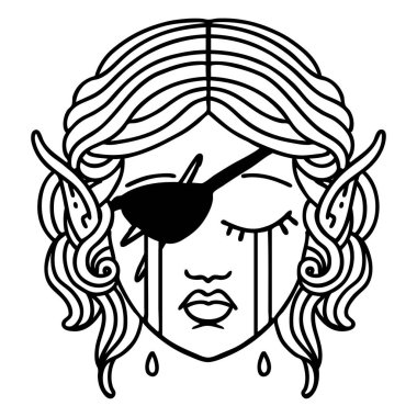 Siyah ve Beyaz Dövme Çizim Biçimi ağlayan elf düzenbaz karakter yüzü