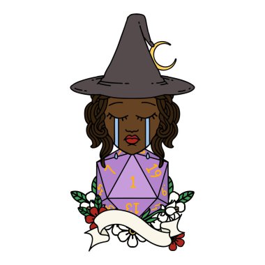 Retro Dövme Tarzı İnsan Cadısı, doğal bir D20 ruloyla