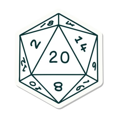 Doğal bir 20 D20 zar atmanın çıkartması.