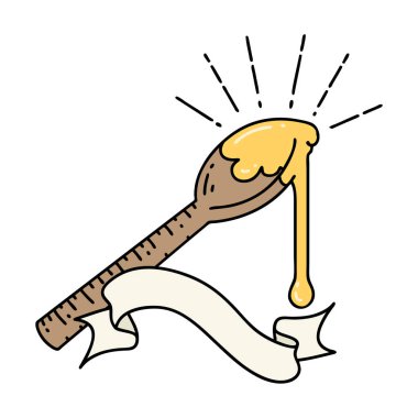 Dövme stili bir kaşık ballı parşömen.