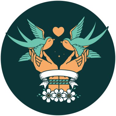 Bağlı eller ve kırlangıçlar ile dövme tarzı simgesi