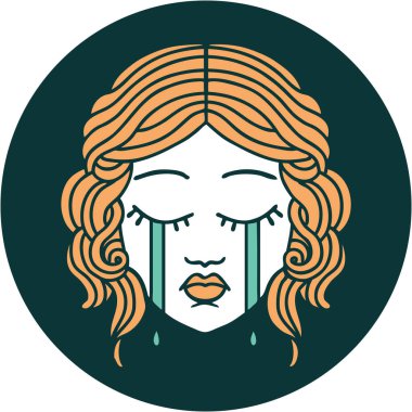 İkonik dövme stili ağlayan kadın yüzü.