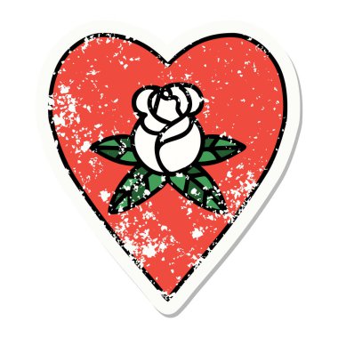 Geleneksel kalp ve çiçek stili dövmeli sıkıntılı etiket