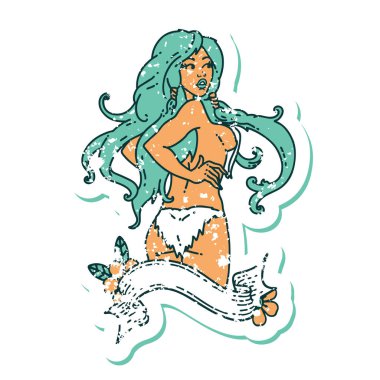 Geleneksel stil dövmeli stresli Viking kız dövmesi.