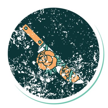 Hançer ve çiçeğin sembolik dövmeli görüntüsü