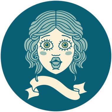 kadın yüzü pankartıyla dövme tarzı simgesi