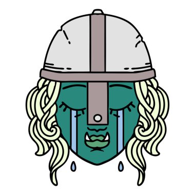 Retro Dövme Tarzı Ağlayan Ork savaşçı karakter yüzü