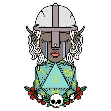 Retro Tattoo Tarzı Üzgün Elf Savaşçısı Karakteri