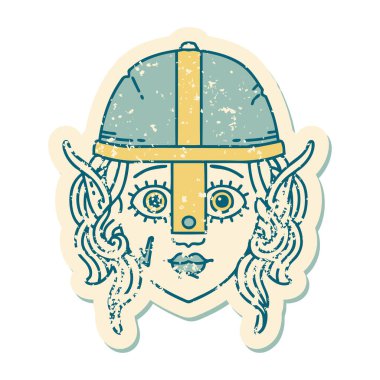 Retro Dövme Tarzı Elf savaşçı karakter yüzü