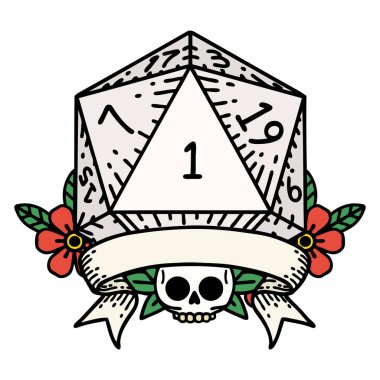 Retro Dövme Biçimi Doğal bir d20 zar atma