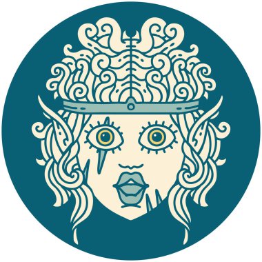 Retro Dövme Tarzı Elf barbar karakter yüzü