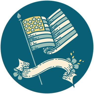 Amerikan bayrağının bayrağıyla dövme tarzı simgesi