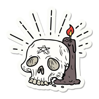 Dövme stili, ürkütücü kafatası ve mum çıkartması.