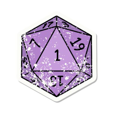 Doğal 1 D20 zar atımının grunge çıkartması