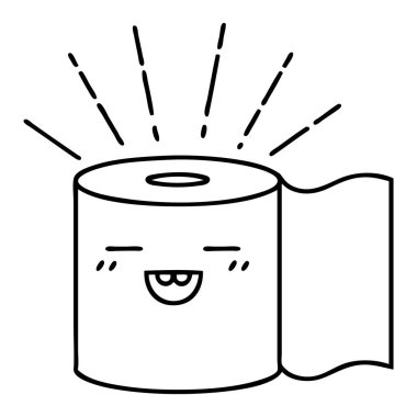 Geleneksel siyah çizgili dövme tarzı tuvalet kağıdı karakteri çizimi