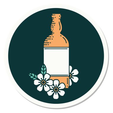 Rom şişesi ve çiçek stiliyle dövme çıkartması.