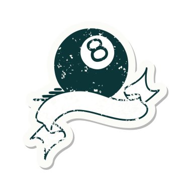 Worn old sticker with banner of 8 ball vector