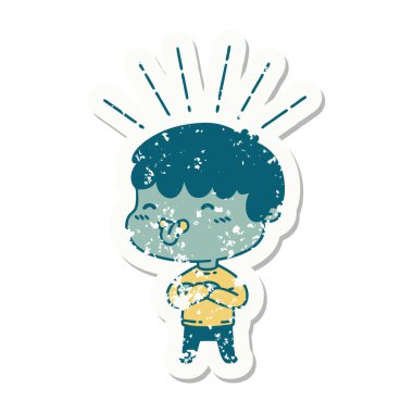 Dilini çıkartan dövmeli bir çocuğun eski çıkartması.