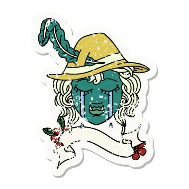 Retro Dövme Biçimi ağlama yarım ork ozan karakter yüzü