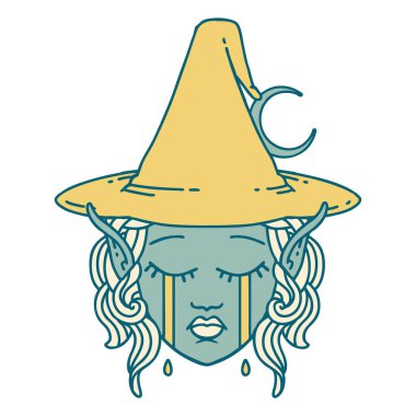 Retro Dövme Biçimi ağlayan elf büyücüsü karakter yüzü