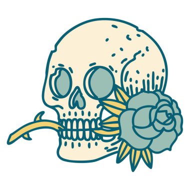 Bir kafatası ve gülün ikonik dövme şekli