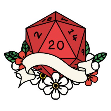 Retro Dövme Biçimi Doğal 20 D20 zar atma