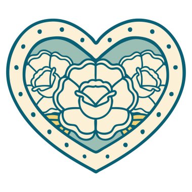 Bir kalp ve çiçeğin ikonik dövme görüntüsü