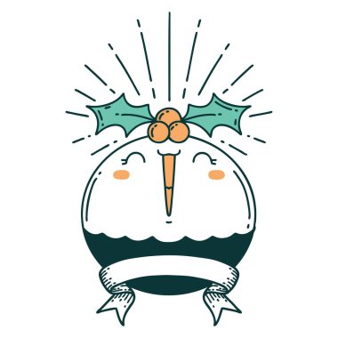 Dövme stili, noel pudingi söyleyen bir parşömen.