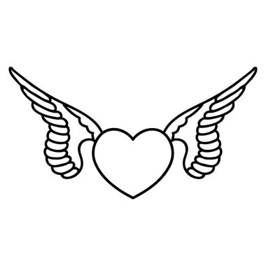 Siyah çizgi şeklinde dövmesi olan kanatlı bir kalp.
