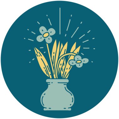 Vazodaki dövme stili çiçeklerin simgesi