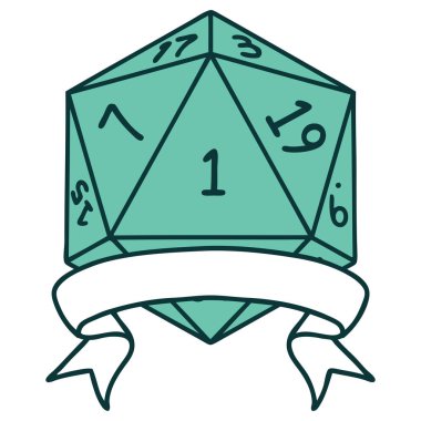 Retro Dövme Biçimi Doğal bir d20 zar atma