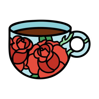 geleneksel bir kupa ve çiçek şeklinde dövme.