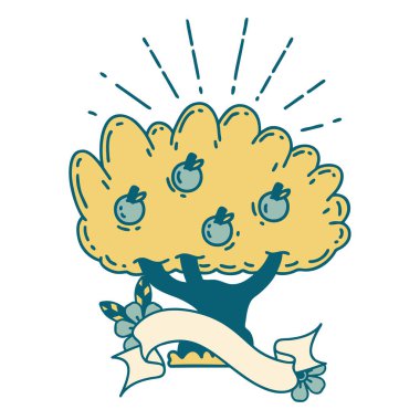 Dövme tarzı elma ağacıyla parşömen afişi