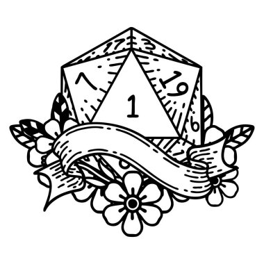 Siyah ve Beyaz Dövme çizim Biçimi Doğal D20 zar atma