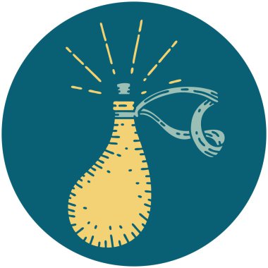 Dövme stili eski deri su şişesi ikonu