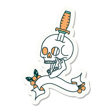 Kafatası sancağıyla dövme stili çıkartması