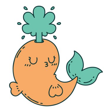 Geleneksel dövme stili, mutlu balina karakteri.